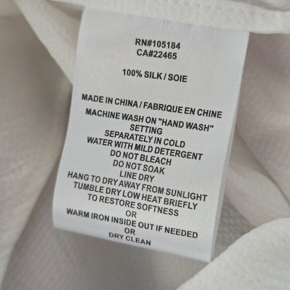 Go By Go Silk V-Neck Flowy White Elastic Cuffs L Lightweight Popover 100% Silk - Picture 8 of 8